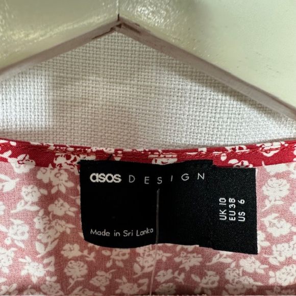 ASOS Red Floral Empire Waist Cotton‎ Gathered Dress - Picture 3 of 5